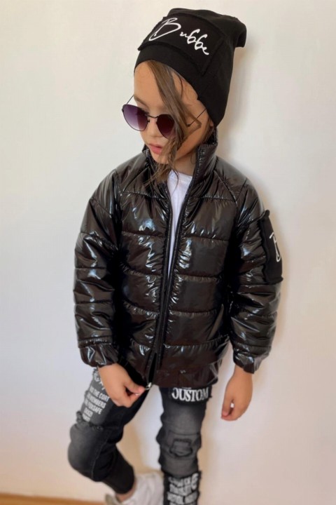 Boy Clothing - Boy's Beret Bubbe Black Shiny Inflatable Coat 100327262 - Turkey