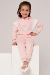 Girls' Lace Embroidered Hooded Smile Powder Tracksuit Set 100328621