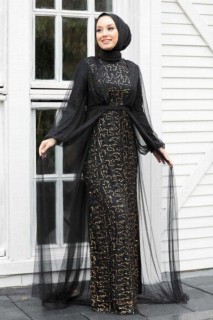 Wedding & Evening - Goldenes Hijab-Abendkleid 100300205 - Turkey