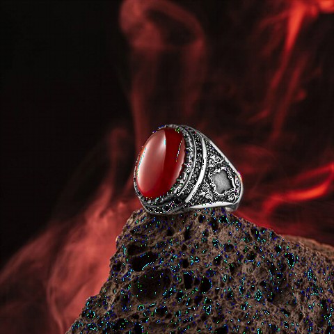 Red Agate Stone Edge Motif Sterling Silver Ring 100349136