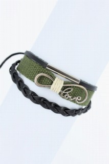 Bracelet - Green Color Leather Bracelet With Metal Accessories 100342406 - Turkey