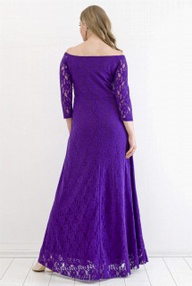 Large Size Elastic Neck Full Lace Detailed Evening Dress Graduation Dress Purple 100342734