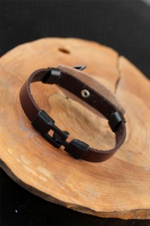 Black Sea Anchor Metal Accessory Brown Leather Men's Bracelet 100318811
