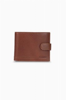 Wallet - Portefeuille horizontal pour homme en cuir véritable beige avec Pat 100346284 - Turkey
