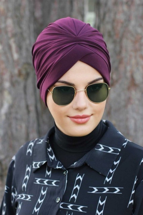 Woman Bonnet & Hijab - Cross Bonnet - Plum 100285713 - Turkey