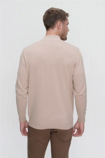 Men's Beige Crew Neck Cotton Knitwear Sweater 100345125