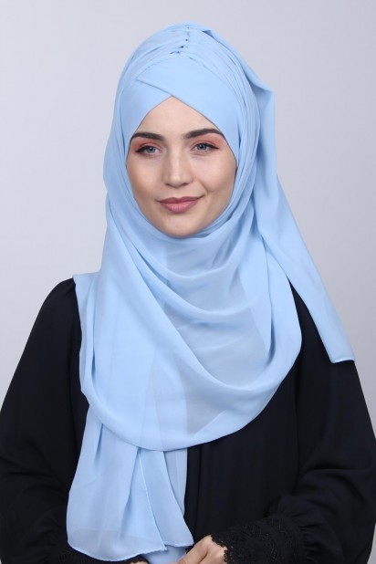 Ready to wear Hijab-Shawl - Bonnet Châle Bleu Bébé - Turkey