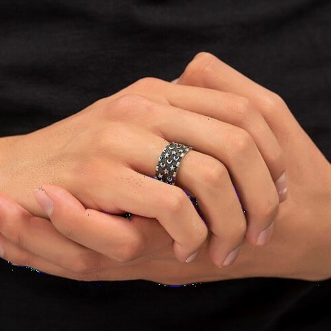 Moon Star Patterned Silver Ring 100349435