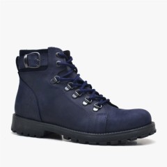 Boots - Griffon Marineblaue Echtleder-Collage-Stiefel mit Reißverschluss 100278601 - Turkey