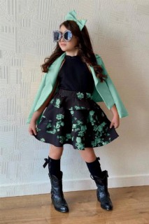 Outwear - Boys' Blazer Jacket and Floral Printed Green Ruffle Skirt Suit 100327622 - Turkey