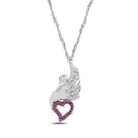 Other Necklace - Swan Model Heart Motif Sterling Silver Necklace 100347603 - Turkey