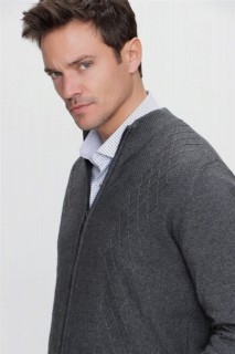 Men's Dark Gray Wool Dynamic Fit Zippered Cardigan 100345168