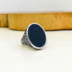 Stoneless Rings - Plain Black Enameled Silver Ring 100346536 - Turkey