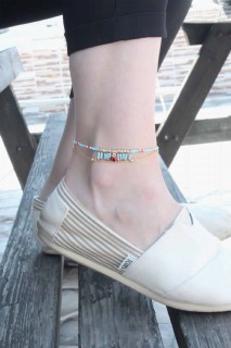 Anklet - Ladybug Detailed Blue Beaded Anklet 100327523 - Turkey