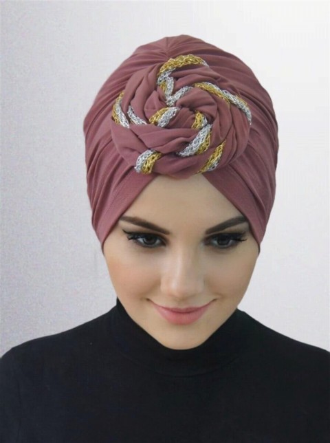 Woman Bonnet & Turban - قبعة دونات جاهزة الصنع ملونة - روز مجففة - Turkey