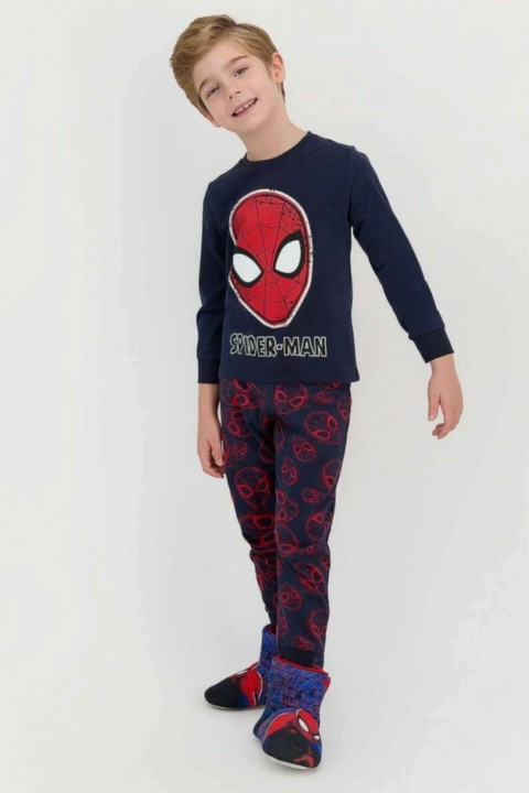 Boy Clothing - Boy Licensed Spider-Man Printed Navy Blue Tracksuit Suit 100326929 - Turkey