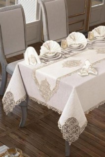 26 Pieces Elegant Luxury Table Cloth Set 160x260 Cm Cream Gold 100330841