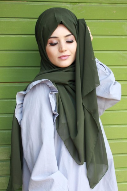 Woman Hijab & Scarf - Plain Chiffon Shawl Khaki 100285453 - Turkey