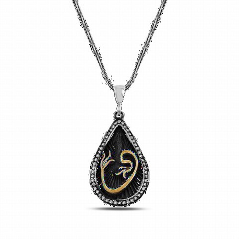 Other Necklace - Drop Vav Motif Women's Silver Necklace 100347419 - Turkey