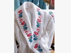 Valeria Luxury Embroidered Cotton Bathrobe Set White Blue 100259774