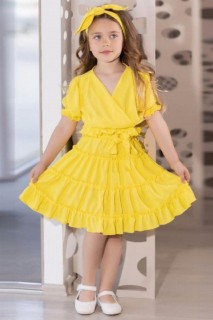 Girl Clothing - Girl's Waist Elastic Ruffle Detailed Yellow Skirt Suit 100326808 - Turkey