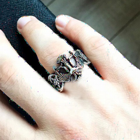 Double Headed Eagle Symbol Moon and Star Model Sterling Silver Men's Ring 100348600