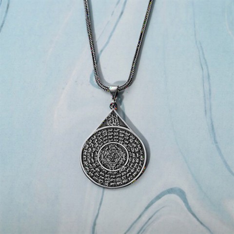 Men - Esmaül Hüsna and the Seal of Prophet Solomon Embroidered Silver Necklace 100346758 - Turkey
