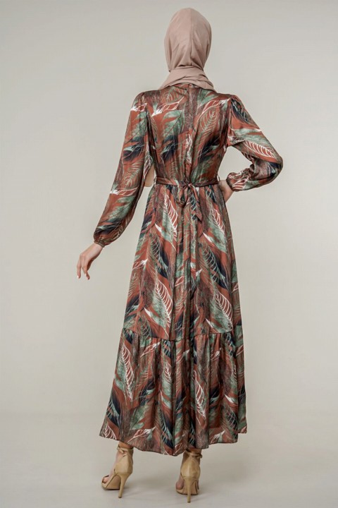 Women's Leaf Patterned Satin Dress 100326040