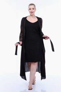 Large Size Satin Dressing Gown with Lace Cape Sleeve 100276776