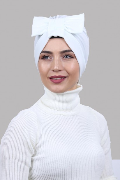 Woman Bonnet & Turban - Bonnet Double Face Blanc avec Noeud - Turkey