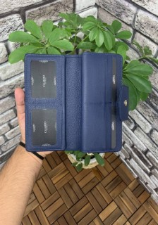 Matte Navy Blue Zippered and Leather Pleated Hand Portfolio 100345753