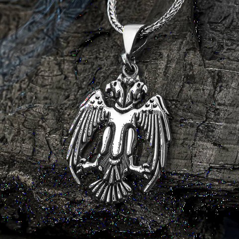 Double Headed Seljuk Eagle Silver Necklace 100348851