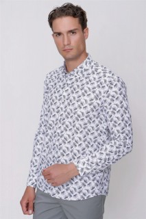 Shirt - Men's Black Merida Slim Fit Slim Fit Printed Long Sleeve Shirt 100350854 - Turkey