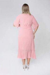 Plus Size Powder Chiffon Bottom Pleated Double Breasted Collar Dress 100276661