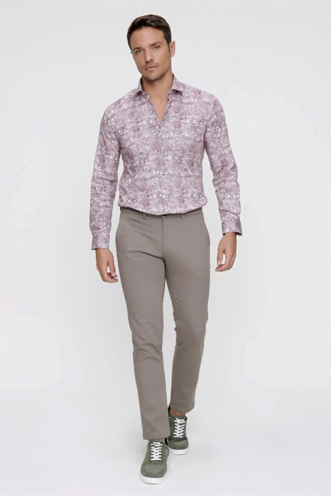 Men's Mink Trojan Cotton Slim Fit Side Pocket Linen Trousers 100350628