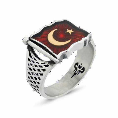 Moon Star Rings - Moon Yildiz Model Enamel Silver Men's Ring 100349092 - Turkey