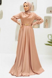 Evening & Party Dresses - Beige Hijab Evening Dress 100340314 - Turkey