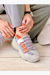Sneakers & Sports - Darya Gray Orange Sports Shoes 100344190 - Turkey