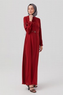 Daily Dress - Besticktes Kleid mit Kordelzug an Kragen und Ärmeln für Damen 100342709 - Turkey