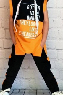 Boys Text Printed Orange-Black Tracksuit Suit 100326992