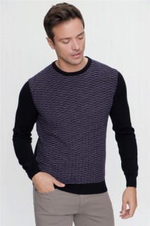 Men's Purple Cycling Crew Neck Dynamic Fit Comfortable Cut Knit Pattern Knitwear Sweater 100345133