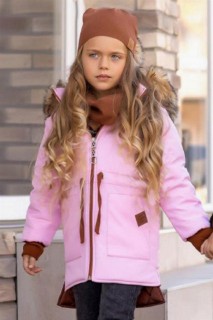 Girls' Hoodie Pink Coat With Fur Collar And Berets 100328615