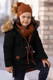Girls Boys' Hoodie With Fur Collar And Beret Black Coat 100328613