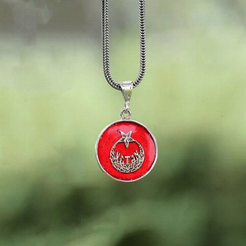 Necklace - عقد من الفضة الإسترليني على شكل نجمة القمر منقوش عليه نقش من المينا الأحمر 100348308 - Turkey