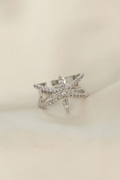 jewelry - Adjustable Silver Color Zircon Stone Pole Star Ring 100319894 - Turkey