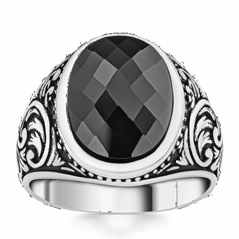 Black Cut Onyx Stone Men's Sterling Silver Ring 100350354