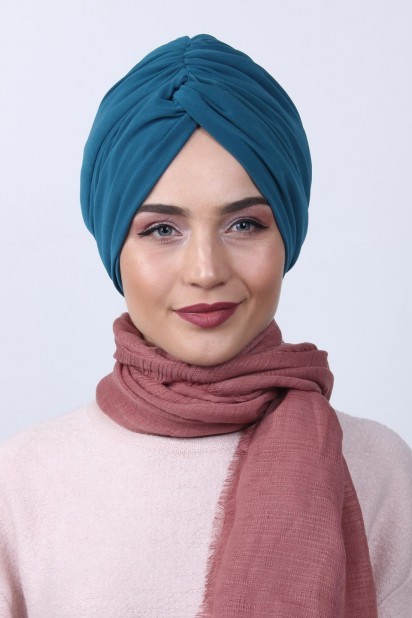 Double Side Bonnet - Bonnet Bidirectionnel Rose Noeud Bleu Pétrole - Turkey