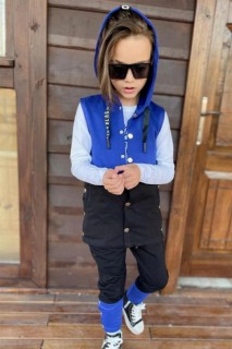 Boy Clothing - Boy Staple Detailed Vest Stop Blue Tracksuit Suit 100327093 - Turkey