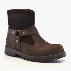 Boots - Genuine Leather Garuda Brown Zipped Children Ankle Boots 100278628 - Turkey