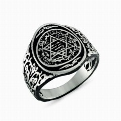 Men Shoes-Bags & Other - Hz. Seal of Solomon Black Ground Silver Ring 100348336 - Turkey